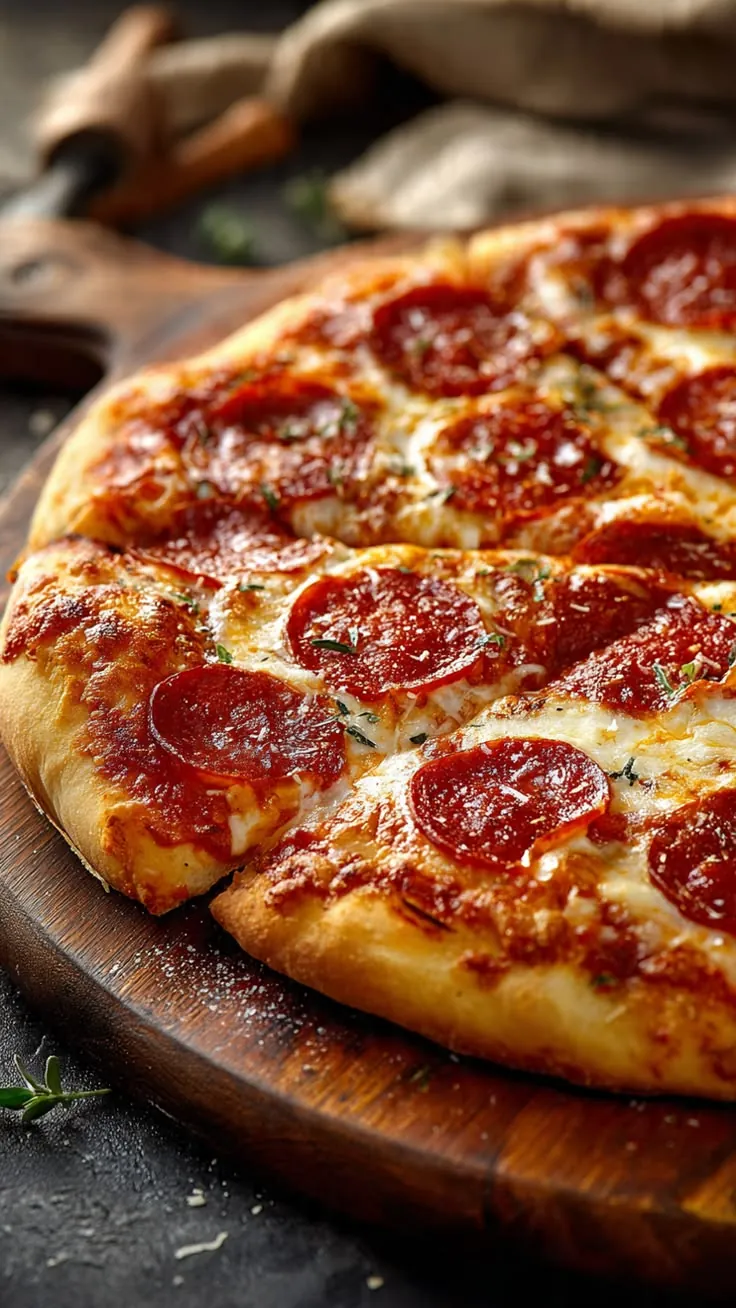 Pizza de pepperoni saída do forno caseiro