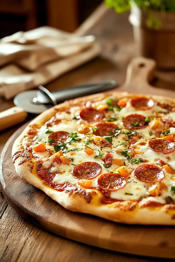 Pizza artesanal em tábua de madeira